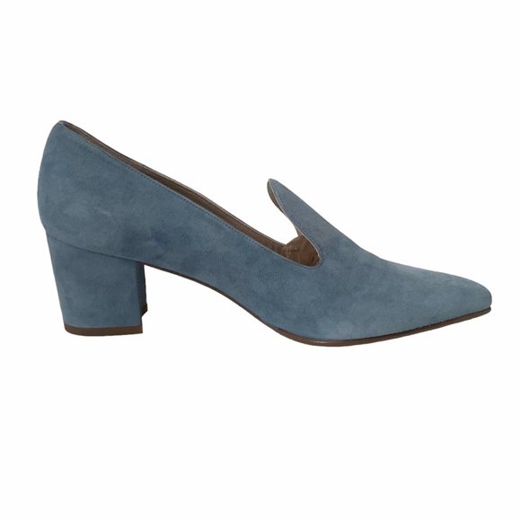 Stuart Weitzman Arkymid Block Heeled Loafers in Jean Suede - Picture 3 of 11